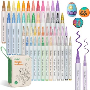 Ohuhu Acrylic Paint Markers 48 Paint Pens: Set of 24 Fine Tip and 24 Medium Round in Same Assorted Colors - Reversible Tip (Chisel & Round) - 1 of 4