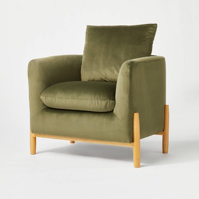 Elroy Accent Chair With Wooden Legs Olive Green Velvet Threshold