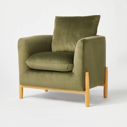 Elroy Accent Chair With Wooden Legs Olive Green Velvet - Threshold