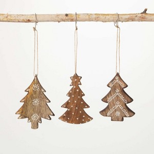 Wood Pine Tree Ornament Brown 4"H Wood Set of 3 - 1 of 2