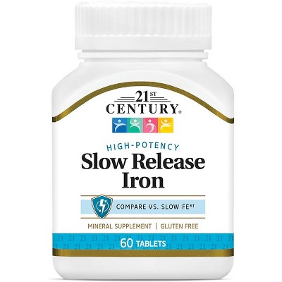 21st Century High Potency Slow Release Iron 45 mg 60 Tablets.