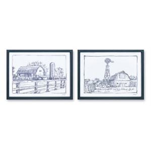 Barn Print Wall Art Set 12 Inch Farmhouse Style MDF Paper Design for Living Room By Melrose - 1 of 3