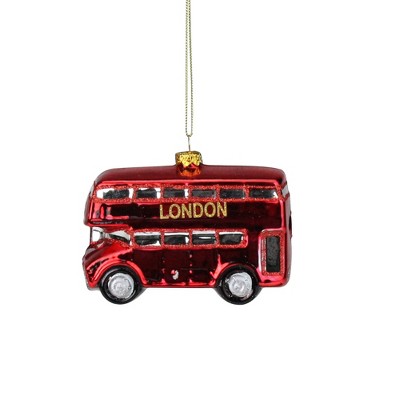 NORTHLIGHT 4.25'' Double Decker "London" Tour Bus Glass Christmas Ornament - Red