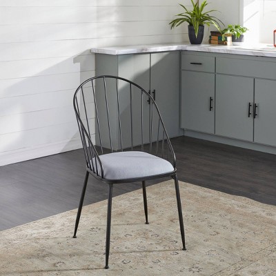 Elegant Black Metal High-Back Windsor Side Chair with Cushion