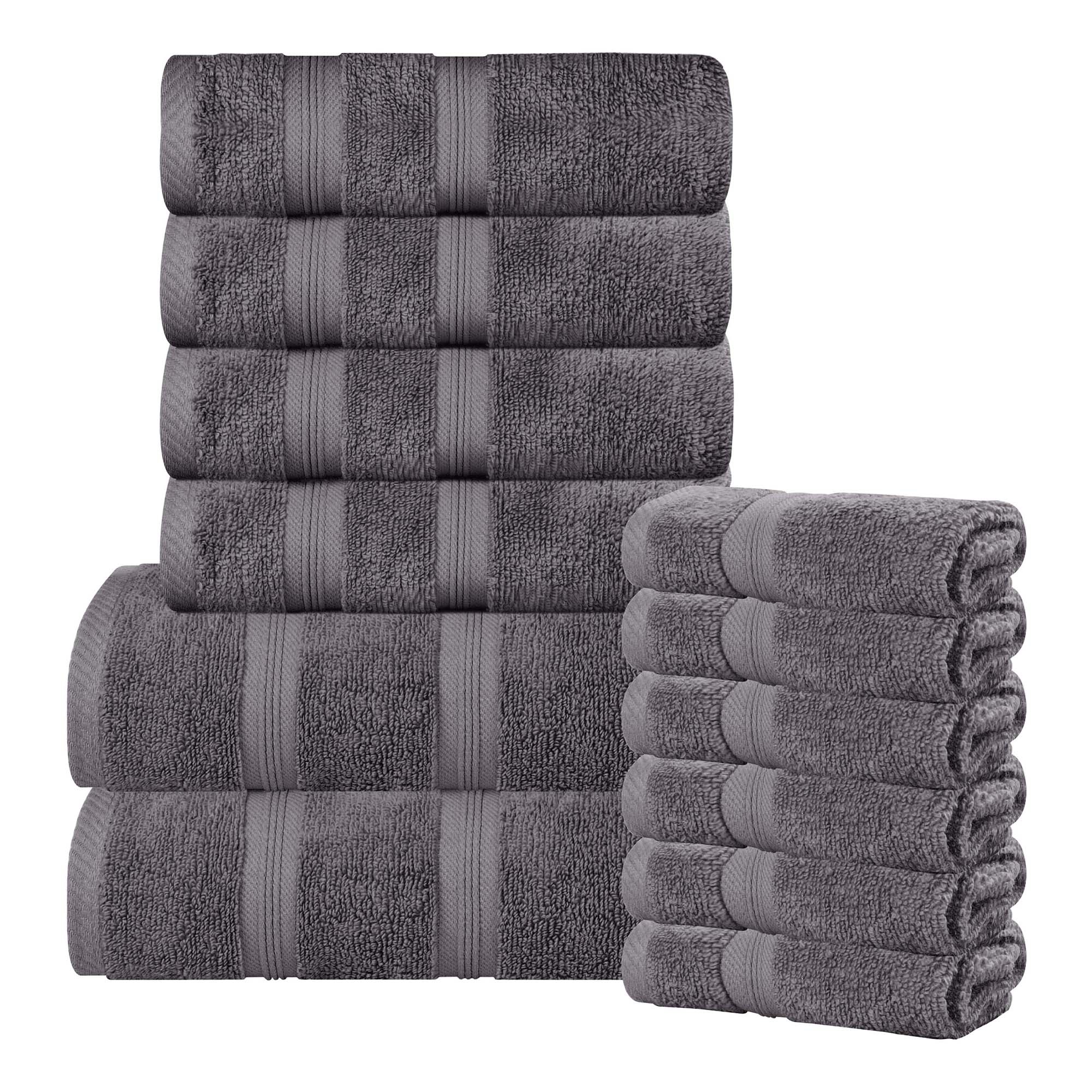 Smart Dry Cotton Medium Weight Solid 12 Piece Towel Set, Grey - Blue Nile Mills