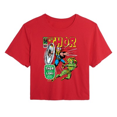 Women's - Marvel - Thor Retro Comic Book Cover Cropped Graphic T-Shirt
