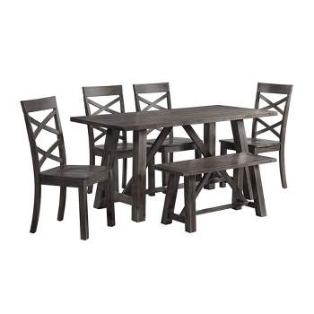 6pc Regan Dining Set with 4 Side Chairs and Bench Gray - Picket House Furnishings