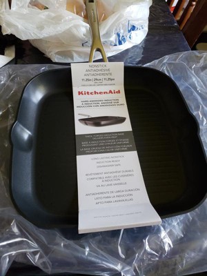 KitchenAid Hard Anodized Induction Nonstick Square Grill Pan/Griddle with  Pouring Spouts, 11.25 Inch, Matte Black