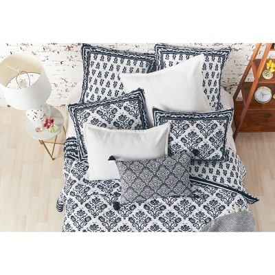 Indigo and White Cotton Voile Standard Sham