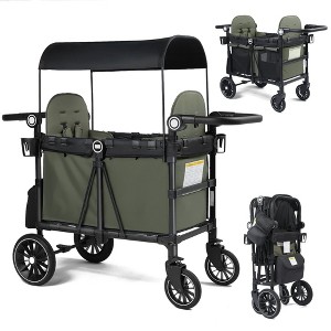 Kinder King All-Terrain Stroller Wagon for 2 Kids with Canopy, Shock-Absorbing Wheels, Storage Bag, Snack Tray & Adjustable Leather Handle - 1 of 4