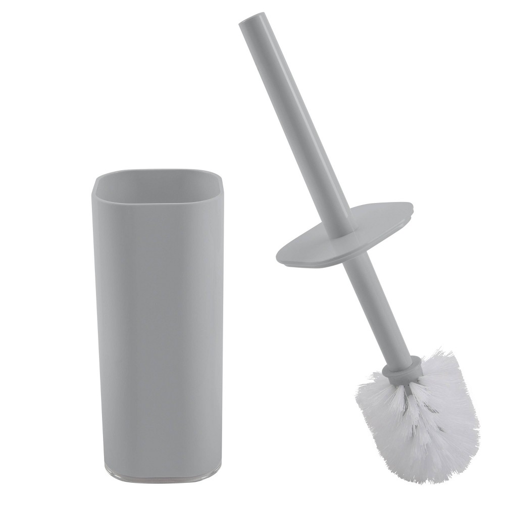 Photos - Toilet Brush Acrylic Square with Rounded Edges  Holder with Lid Gray - Bath