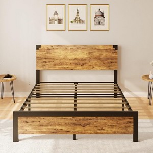COZONY Platform Bed Frame with Wooden Headboard, Noise-Free Sturdy Metal Legs, Under-Bed Storage, No Box Spring Required, Easy Assembly - 1 of 4