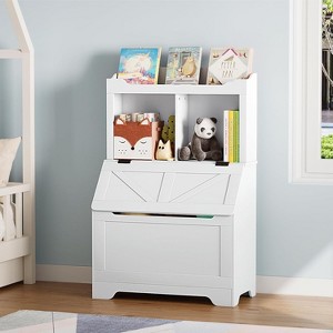 Kids Bookshelf, Toy Storage Organizer with Flip-Top Lid and Cubby - 1 of 4