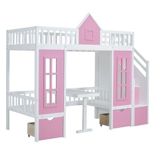 Grungis Twin Over Twin Loft Bed with Changeable Table,Bunk Bed with Ladder Turn into Upper Bed and Down Desk,Loft and Bunk Bed for Bedroom - 1 of 4