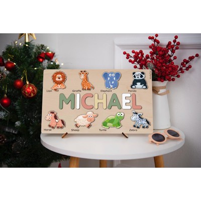 Huxxion Cute Zoo Animals Personalized Name Puzzle - Wooden Montessori Toys, first birthday present ideas | KindlyToys NP08