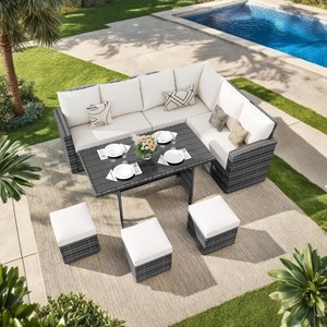 7-Pc Outdoor Patio Set - All-Weather Rattan Sectional w/Plastic Wood Table for Backyard/Poolside - 1 of 4