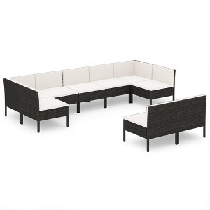 vidaXL Patio Lounge Set Outdoor Sectional Sofa Set Table Poly Rattan Black - 1 of 4