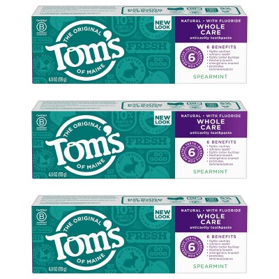 Tom's Of Maine Whole Care Anti-cavity Toothpaste Spearmint - 3pk