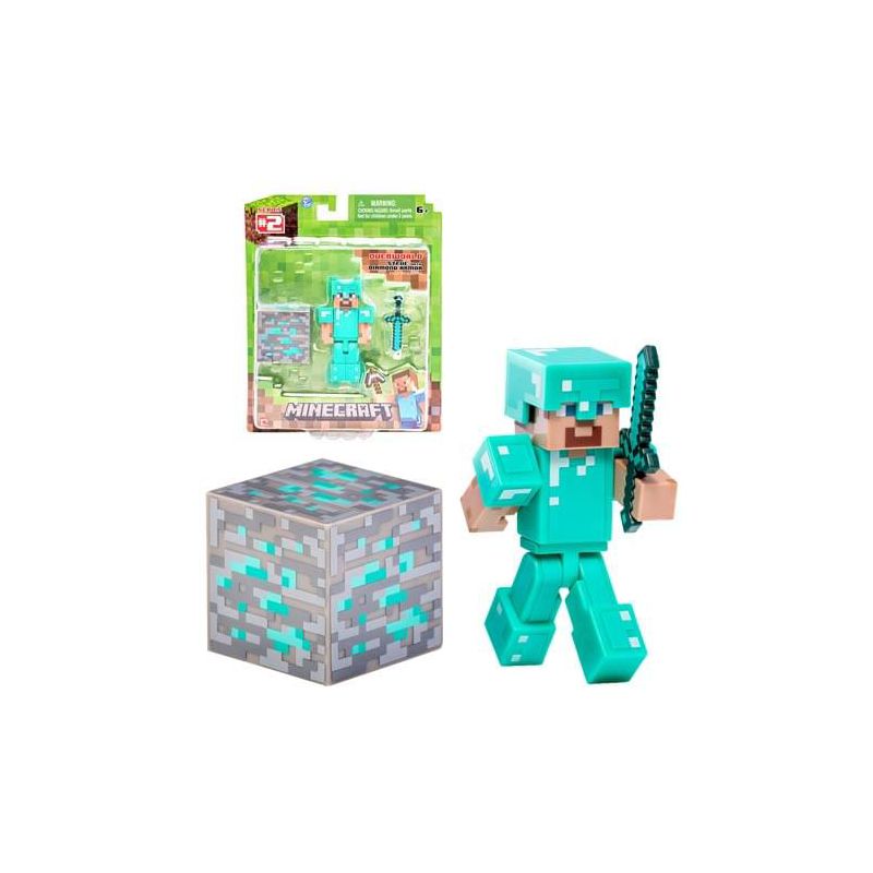 The Zoofy Group LLC Minecraft 3" Diamond Steve Figure with Armor and Accessories, 1 of 2