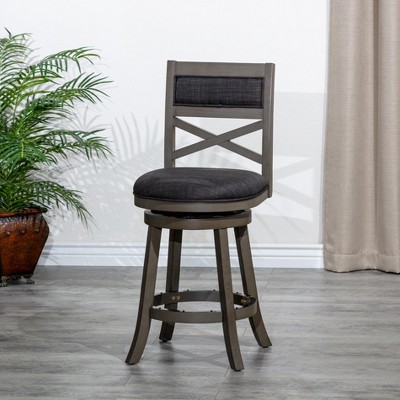 FURNIinspire Counter And Bar Stools Swivel Bar Stool Counter Stool, Vintage Bar Chair With Backrest, Gray Frame, Charcoal Fabric Seat, 24"*24"*45"