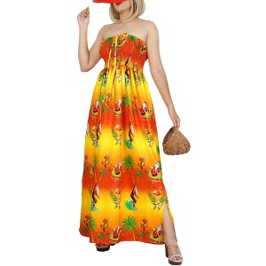 LA LEELA Women's Casual Beach Christmas Tree A line Slit Maxi Dresses Tube Top Evening Long Strapless Santa Dress for Women - 1 of 4