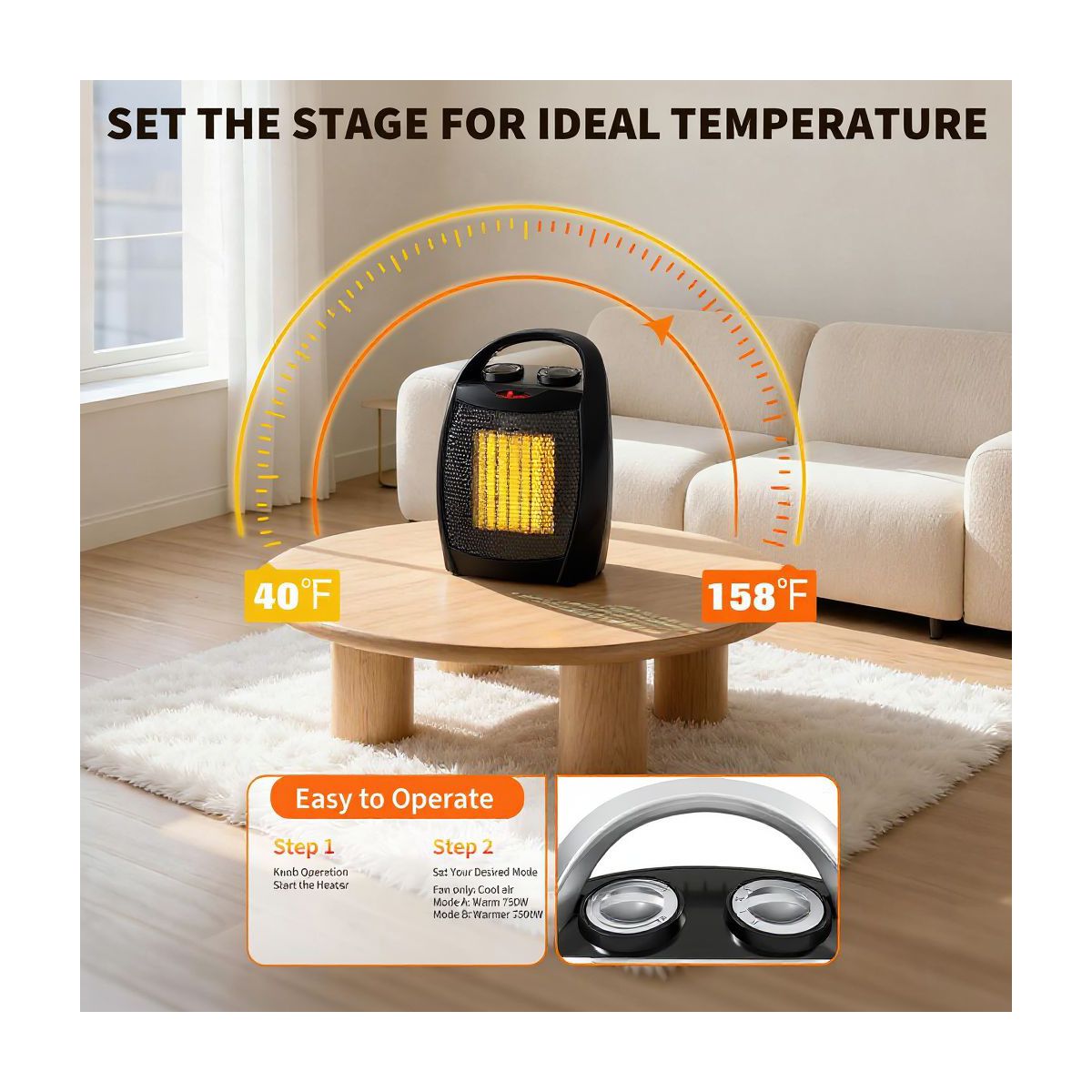 Small Space Heater,Portable Space Heater,with Overheat & Tip-Over Protection Office Room Desk Indoor Use - thumbnail 3
