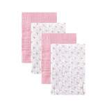 Hudson Baby Infant Girl Cotton Muslin Swaddle Blankets, Pink Sheep 4-Piece, 2-Pack