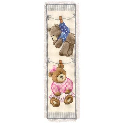 Vervaco Bookmark Counted Cross Stitch Kit 2.4"X8" 2/Pkg-Birth Bears (14 Count)
