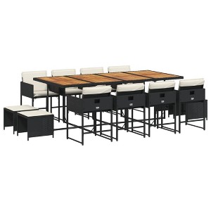 vidaXL Patio Dining Set with Cushions Table and Chairs Outdoor Poly Rattan - Black and Cream Wood 12 Piece - 1 of 4