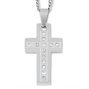 West Coast Jewelry Men's Polished Cubic Zirconia Cross Stainless Steel Necklace - 24" - 1 of 3