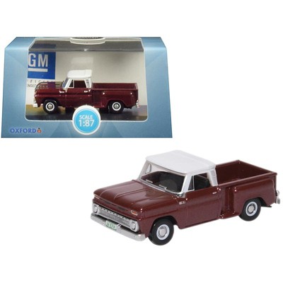 1965 Chevrolet C10 Stepside Pickup Truck Metallic Maroon w/White Top 1/87 (HO) Scale Diecast Model Car by Oxford Diecast