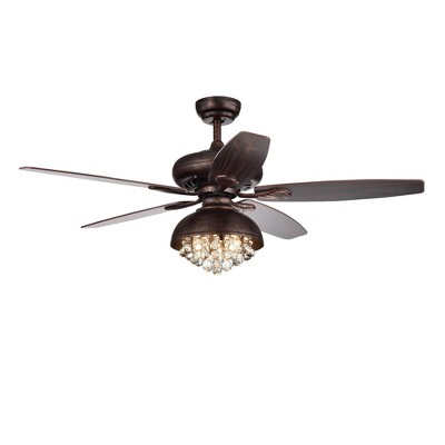 Warehouse Of Tiffany 52" Fredix Ceiling Fan Brown: Remote, Crystal Chandelier, 3-Speed