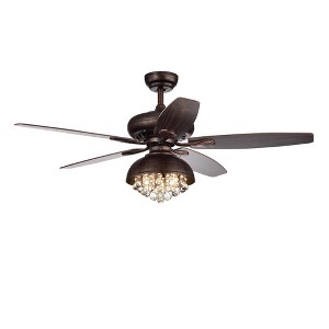 Warehouse Of Tiffany 52" Fredix Ceiling Fan Brown: Remote, Crystal Chandelier, 3-Speed - 1 of 4