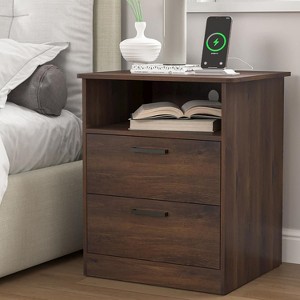 CIPACHO Black 2 Drawer Modern Nightstand with Charger Station USB Type C Ports AC Outlets and Ample Storage for Bedroom - 1 of 4