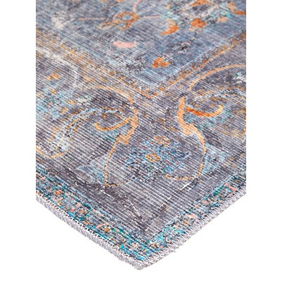 Percy Blue and Gray Medallion Washable Area Rug