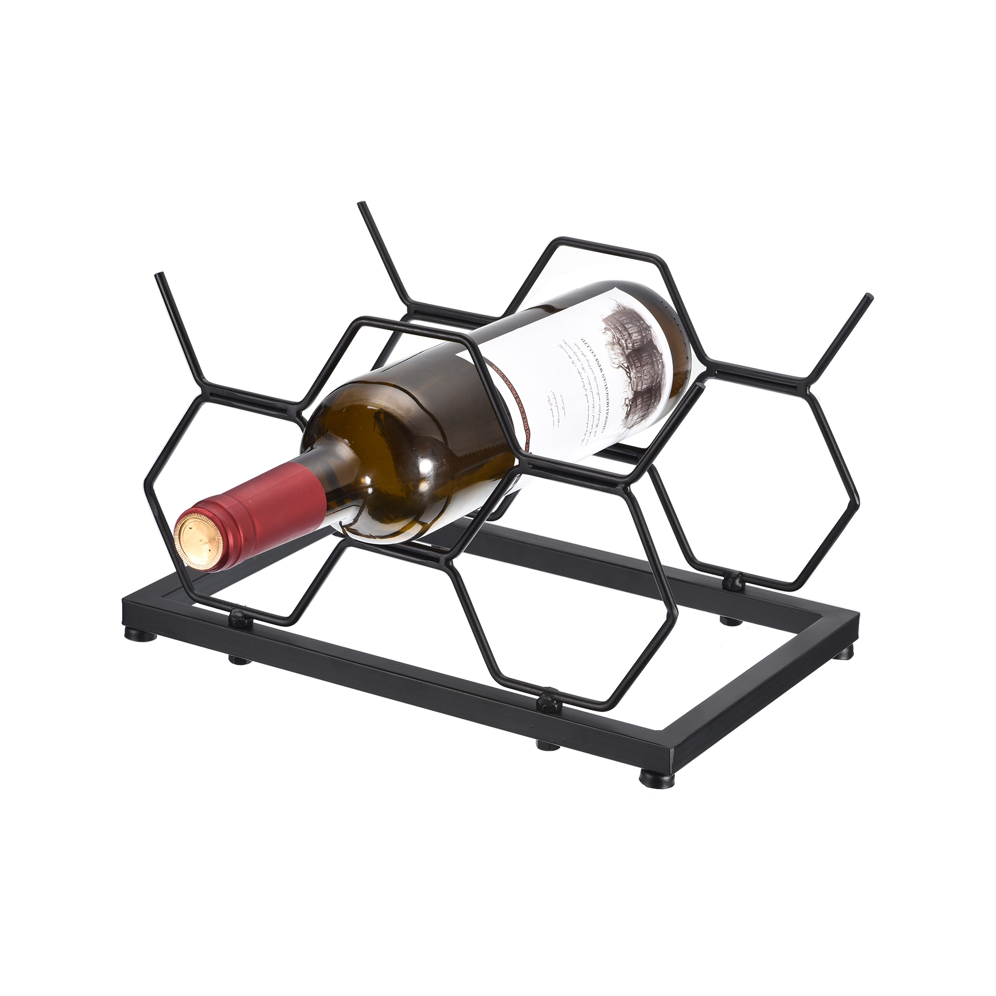 Unique Bargains Countertop Freestanding Geometric Space Saving Wine Rack Black