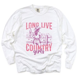 Long Live Country Girls Glitter - Womens Garment Dyed Long Sleeve Graphic T-Shirt - 1 of 4