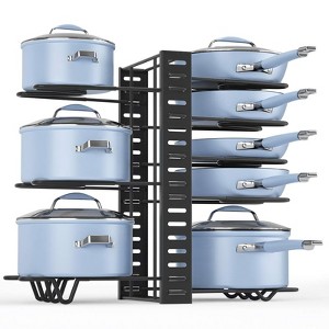 Hachikiko 8-Tier Kitchen Organizer - Adjustable Pot & Pan Storage Rack with 4 Hooks, Heavy Duty Metal for Cabinets & Countertops - 1 of 4