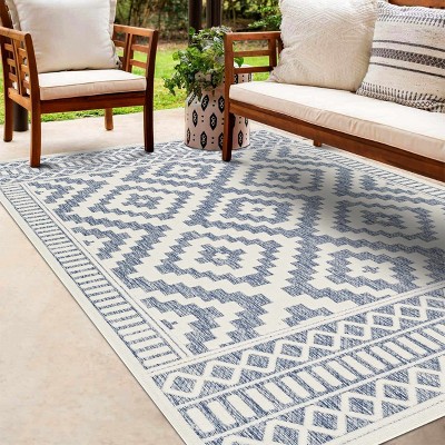 Hauteloom Feya Blue & Cream Outdoor Rug : Target