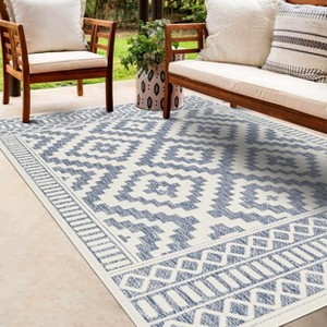 Hauteloom Feya Blue & Cream Outdoor Rug - 1 of 4