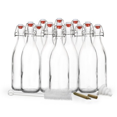 Nevlers Round Airtight Swing Top Bottles - Glass 17oz (Pack of 12)
