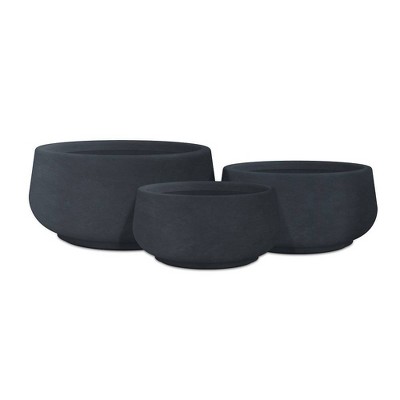 Rosemead Home & Garden 3pc Kante Concrete Outdoor Planter Pots Black 21.6"x21.6"x10.2"