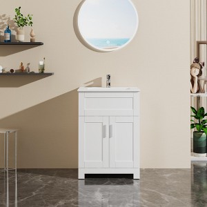 24" Sink Bathroom Vanity Laundry Cabinet Combo, White - 1 of 4