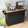 Tangkula Kitchen Island Cart with Drop Leaf Rolling Kitchen Cart on Wheels with Rubber Wood Top 3 Drawers Towel & Spice Rack Black - 2 of 4