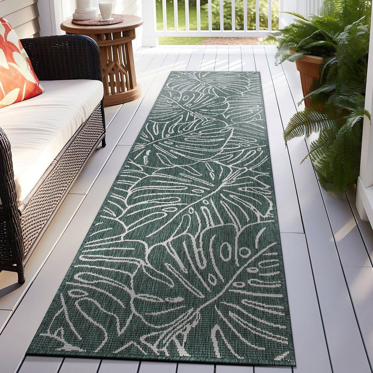 World Rug Gallery Contemporary Tropical Leaves Weather Resistant Reversible Indoor/Outdoor Area Rug: Quick Dry, UV Protection - thumbnail 9