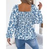 Women Tops Square Neck Flutter Sleeve Floral Print Chiffon Top Blue M - 3 of 4