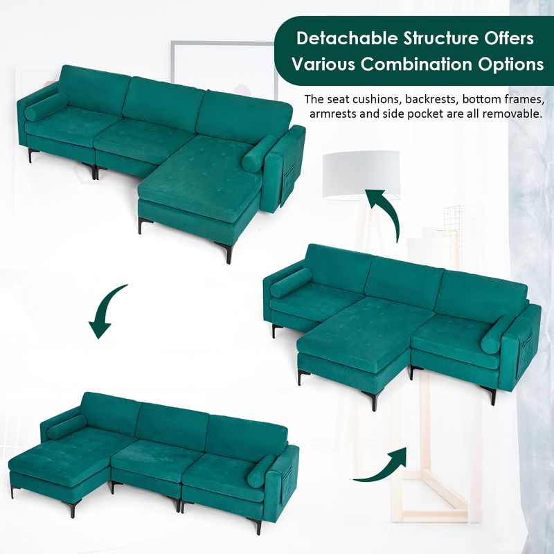 Costway Modular L-shaped Sectional Sofa w/ Reversible Chaise & 2 USB Ports Teal, 5 of 11