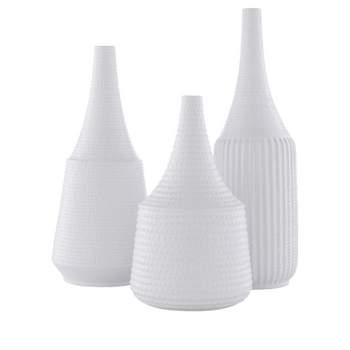 Mark & Day Vukovar 18"H x 6"W x 6"D, 16"H x 7"W x 7"D, 12"H x 7"W x 7"D Modern White Decorative Vase Set