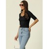 Seta T Women's Half Sleeve Square Neck Slim Fit Solid Ribbed Knit Sweaters - 3 of 4