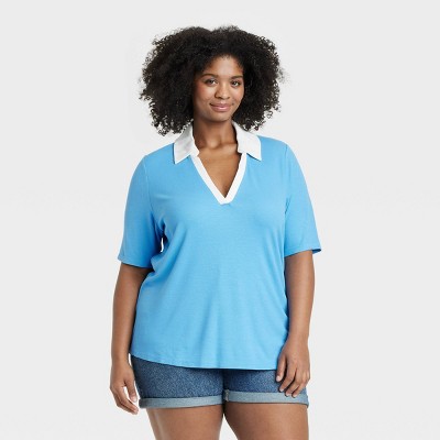 Women's Short Sleeve Ribbed Polo Shirt - Ava & Viv™
